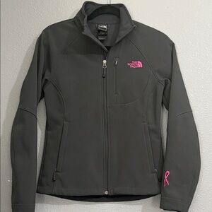 The North Face dark grey Jacket with Pink Logo